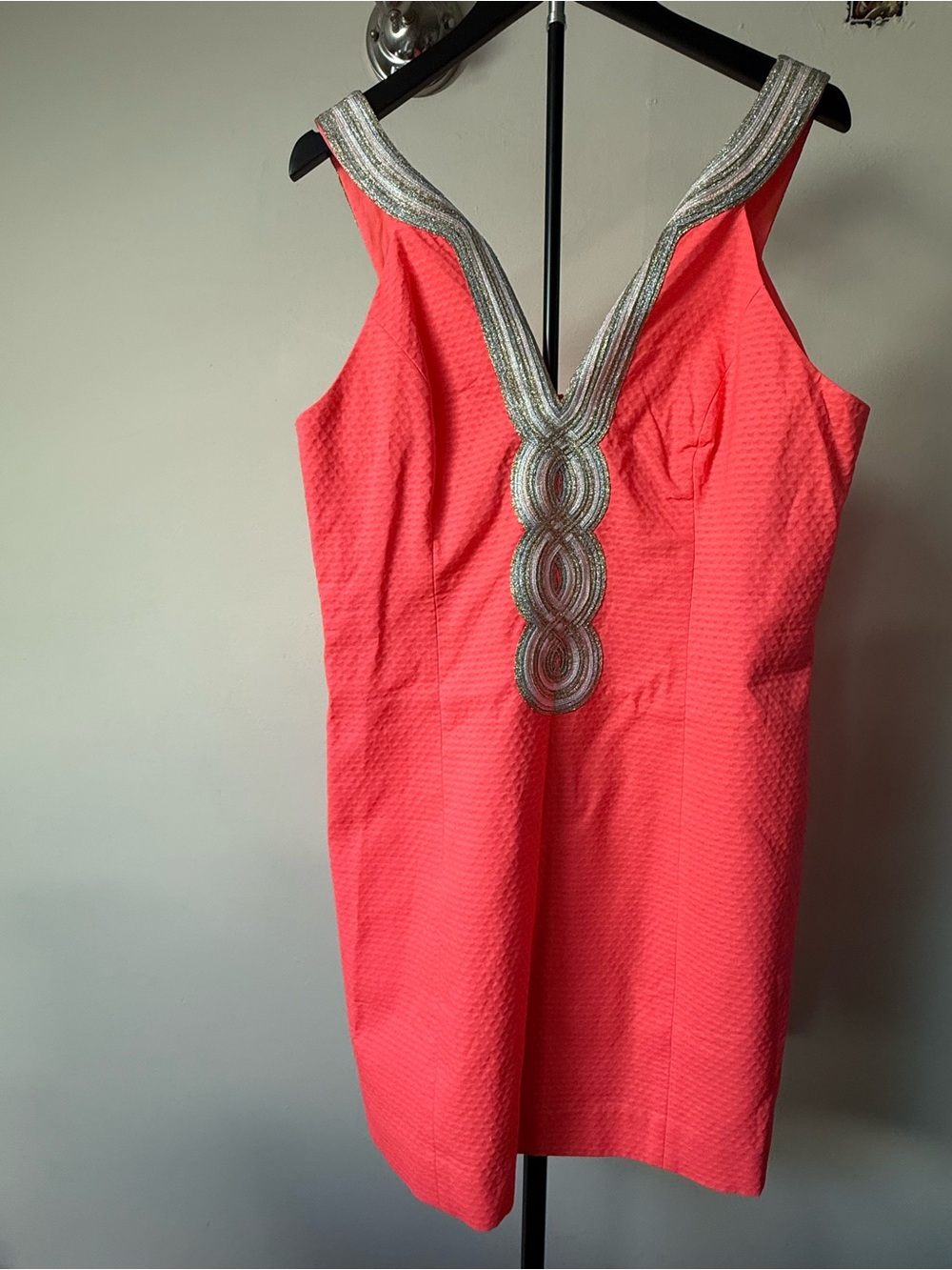 Lilly Pulitzer Coral Valli shift Dress with gold and silver shimmer detail